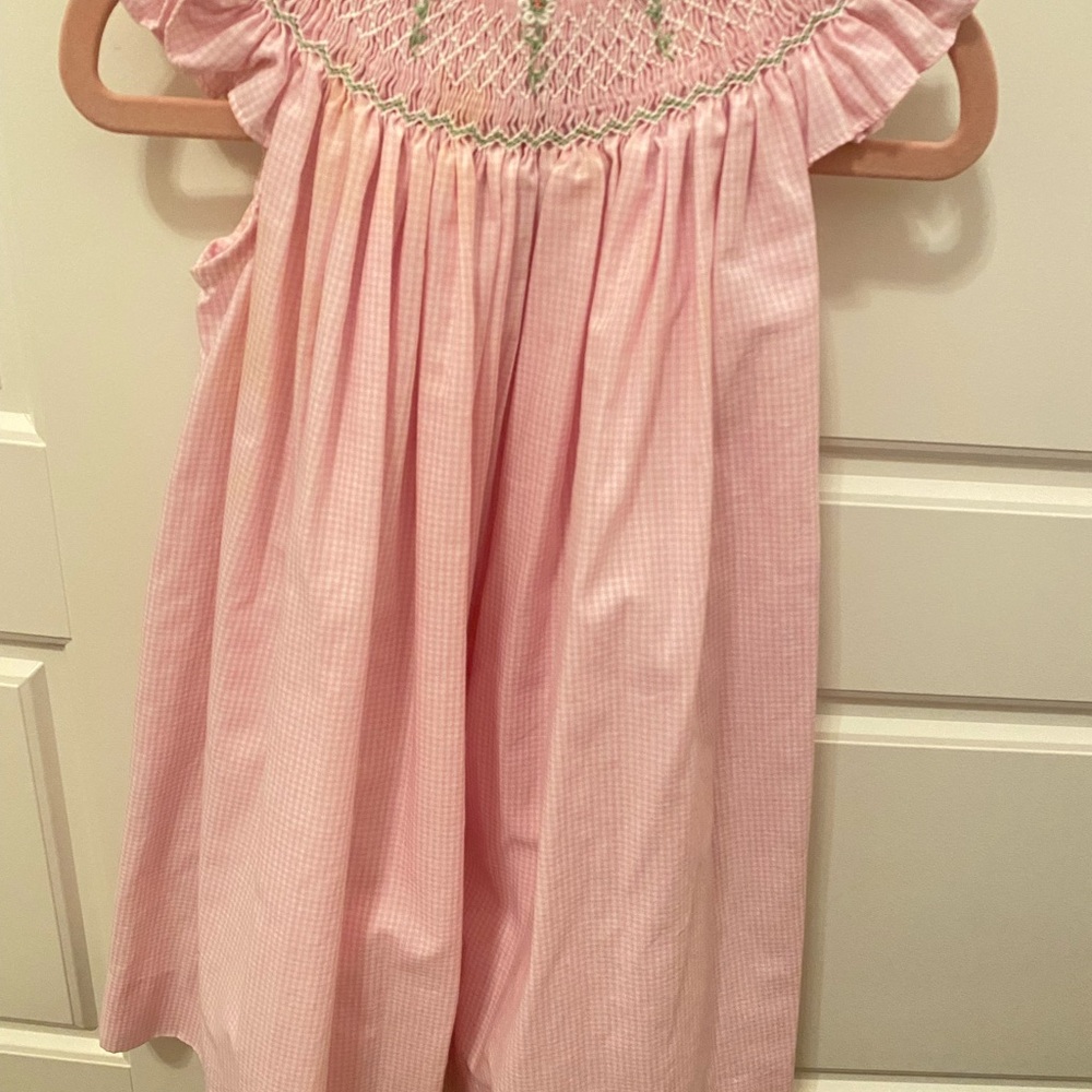 Pink Smocked Kids Casual Dress